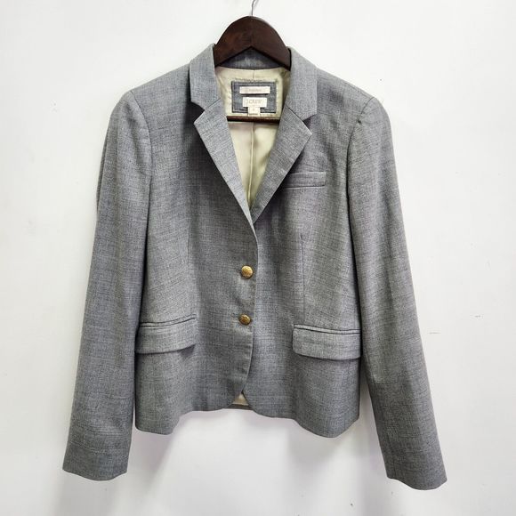 J Crew Womens Wool Schoolboy Blazer Size 6 Gray Notched Collar Career  Buttons - Picture 1 of 10